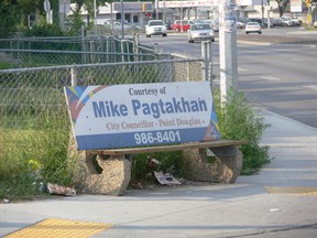 Bus bench for Coun. Mike Pagtakhan (Point Douglas) on McPhillips at Mountain. (GLEN DAWKINS/Winnipeg Sun/QMI Agency)