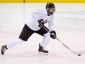 Connor McDavid skates up the ice at Canada’s world junior summer camp in Montreal yesterday. (Matthew Murnaghan/Hockey Canada)