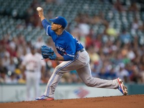 Toronto Blue Jays starting pitcher Marcus Stroman (54) pitches against the Houston Astros during the first inning at Minute Maid Park in Houston on Aug. 3, 2014. (JEROME MIRON/USA TODAY Sports)