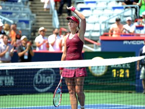 Sabrine Lisicki (GER) reacts as she won against Sara Errani (ITA) on day one of the Rogers Cup tennis tournament at Uniprix Stadium. (QMI AGENCY)