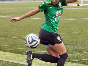 Forward Gabrielle juggles the ball during Brazil U-20 women’s soccer team practice at Millwoods Park in August 2014. Perry Mah/Edmonton Sun
