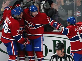 Montreal Canadiens' Brendan Gallagher (11) celebrates his goal over Ottawa Senators. REUTERS/Christinne Muschi