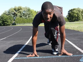 Devonte Ballantyne checks out SDCI's track where he will be running once he enrolls in the high school this September.ELENA MAYSTRUK/ AGE DISPATCH/ QMI AGENCY