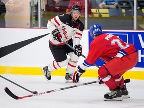 Canadian junior defenceman Josh Morrissey in action against the Czech Republic. (Matthew Murnaghan/Hockey Canada)