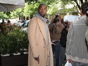Kim Kardashian and Kanye West spotted leaving a restaurant after lunch in Prague, Czech Republic on May 30, 2014. (WENN.com)