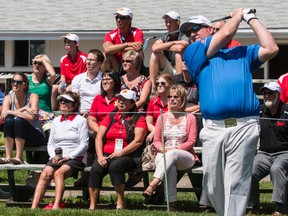 PGA Tour pro Brad Fritsch of Manotick hits an iron shot as he conducts a clinic at the Hylands Golf Course on Wednesday. The Forces & Families Open, A PGA Tour Canada event. begins Thursday. (Errol McGihon/Ottawa Sun/QMI Agency)