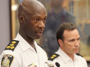 Winnipeg Police Chief Devon Clunis speaks to the media during a press conference in Winnipeg, Man. Wednesday August 6, 2014 about the death of Andrew Baryluk during a standoff last week.