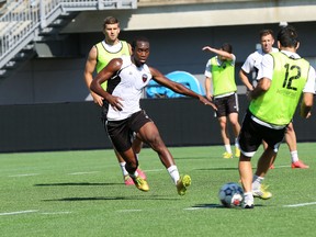 Ottawa Fury FC forward Pierre-Rudolph Mayard trains with the club at TD Place Wednesday. ​(Chris Hofley/Ottawa Sun)