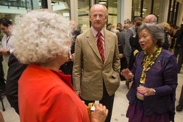 Hon. Colonel-in-Chief PPCLI Adrienne Clarkson (right), John Ralston Saul (centre) and Edmonton-Strathcona MP Linda Duncan speak at the official opening of Forging A Nation: Canada Goes To War at the University of Alberta Museums Enterprise Square Galleries in Edmonton, Alta., on Wednesday, Aug. 6, 2014. The art exhibition runs through Aug. 16, and coincides with the 100th anniversary of the Princess Patricia's Canadian Light Infantry. Ian Kucerak/Edmonton Sun/QMI Agency