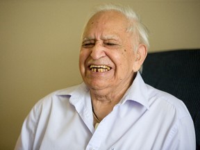 Ninety-year-old Garfield Nicholas, Oneida?s last remaining veteran of the Second World War, laughs while telling tales of his time in the European theatre. (DEREK RUTTAN/The London Free Press)
