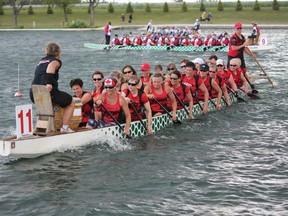 One crew from the Rowbust breast cancer survivor dragon boat racing team, five-time Canadian champions, will help a London, England, dragon boat team promote the sport while overseas. (Submitted photo)