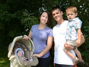 JD Tremblay and Chanelle Schreyer will challenge themselves during the 4th annual Big Swim and Big Ride. Schreyer and Tremblay are raising funds and awareness for chronic illness. (From left) Aidain, Chanelle Schreyer, JD Tremblay and Noah.   Zachary Shunock for the Intelligencer.