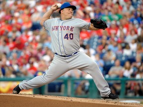 New York Mets starting pitcher Bartolo Colon throws a pitch during the first inning against the Philadelphia Phillies at Citizens Bank Park on August 8, 2014. (Eric Hartline/USA TODAY Sports)