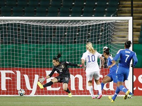 Lindsey Horan of the U.S. scores a late goal in a 1-0 win over Brazil at the U-20 Women's World Cup on Friday night (Ian Kucerak, Edmonton Sun).