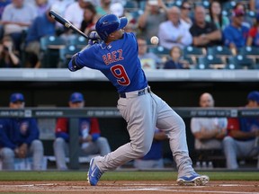 Cubs phenom Javier Baez, fouling off a pitch during his debut series in Colorado this week, has three HRs and seven strikeouts in his fitrst four games. (AFP)