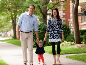 Lambton-Kent-Middlesex MPP Monte McNaughton, pictured here with his wife Kate and one-year-old daughter Annie, is travelling across Ontario on the "Main Street, not Bay Street tour," in an effort to bolster the Ontario Progressive Conservative Party for the next provincial election in 2018. CONTRIBUTED/ THE CHATHAM DAILY NEWS/ QMI AGENCY