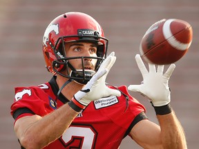 Brad Sinopoli of the Calgary Stampeders warms up prior to his teams CFL football game against the BC Lions  during CFL football Alta. on Friday August 1, 2014. Al Charest/Calgary Sun/QMI Agency