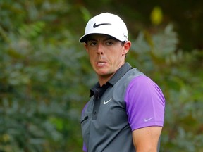 Rory McIlroy of Northern Ireland waits to hit off the 3rd tee during the final round of the 2014 PGA Championship at Valhalla Golf Club in Louisville, Kentucky, August 10, 2014. (REUTERS)