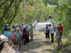 Dozens of residents and members of the community attend the grand opening ceremony for the second phase of the Frontenac K&P Trail on Saturday in Verona. (Julia McKay/The Whig-Standard)