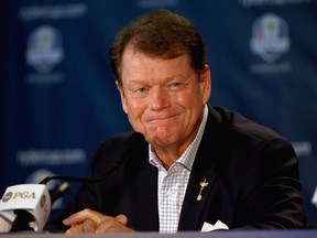 Tom Watson, the 2014 Ryder Cup captain, talks at the media Ryder Cup News Conference on August 11, 2014 at Valhalla Golf Club in Louisville, Kentucky.  (Andy Lyons/Getty Images/AFP)