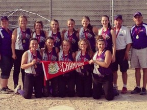 Enniskillen Express Bantam Girls' softball team won the provincial championship in St. Catharines on the weekend and will now be heading to the Eastern Canadian Softball Championship in New Brunswick later this month. (Submitted photo)