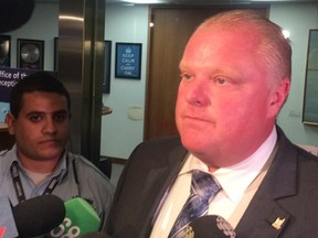 Rob Ford speaks about a bomb threat against City Hall. (DON PEAT/Toronto Sun/QMI Agency)