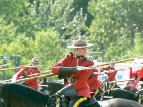 A Musical Ride performer shows off her skill with the lance during a part of the show when the horses get to take a well-deserved break. Greg Cowan photos/Pincher Creek Echo.