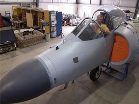 Alberta resident Ian Cotton, 48, inside the Sea Harrier fighter he is selling online. (Submitted photo)