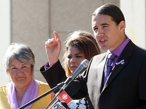 Winnipeg mayoral candidate Robert Falcon Ouellette spoke about his poverty platform at a press conference on Monday. (Brian Donogh/Winnipeg Sun)