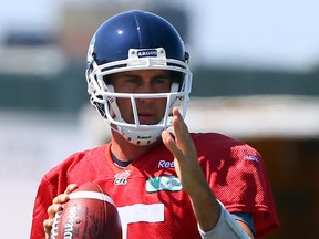 Ricky Ray practises with the Argos on Sunday. The QB has never fully recovered his arm strength since hurting his shoulder last season. (DAVE ABEL/TORONTO SUN)