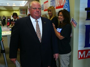 Mayor Rob Ford speaks to media at his campaign office Tuesday, August 12, 2014. (Dave Abel/Toronto Sun)