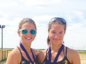 Portage Shayne Nichols, left, and her Winnipeg partner Sydney Elliott are off to the U14 beach volleyball nationals in Parksville, B.C., Aug. 15-17. They are coming off a silver medal at the U14 provincials. (Submitted photo)