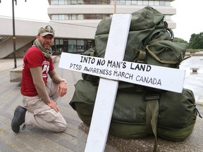 JOHN LAPPA/QMI AGENCY file photo
Canadian Forces veterans Steve Hartwig, pictured, and Jason McKenzie are walking from Canada’s West Coast to the East Coast to bring attention to veterans and first responders who suffer from post-traumatic stress disorder. They will arrive in Kingston Thursday at 12:30 p.m.