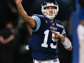 Quarterback Ricky Ray in action as the Toronto Argonauts face the Winnipeg Blue Bombers on Aug. 12.