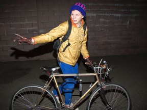 Actor Michael Cera leaves the YouTube Music Awards by bicycle in New York November 3, 2013. (REUTERS/Andrew Kelly)