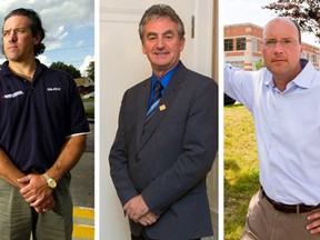 London mayoral candidates, from left, Roger Caranci, Joe Swan and Matt Brown.