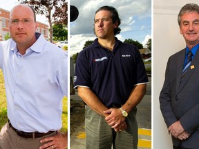 London mayoral candidates, from left, Matt Brown, Roger Caranci and Joe Swan.