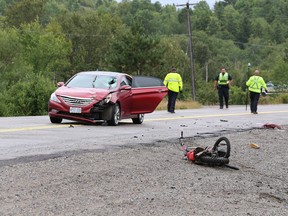 The driver of a mini dirt bike was killed Thursday morning when the dirt bike was struck by a motor vehicle on Municipal Road 55 between King and Caroline Streets in Whitefish. JOHN LAPPA/THE SUDBURY STAR/QMI AGENCY