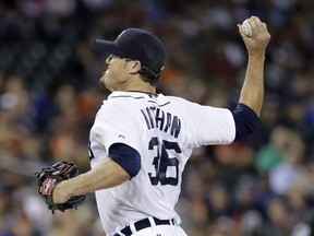 Pitcher Joe Nathan #36 of the Detroit Tigers delivers against the Pittsburgh Pirates during the ninth inning of an interleague game at Comerica Park on August 13, 2014 in Detroit, Michigan. (Duane Burleson/Getty Images/AFP)