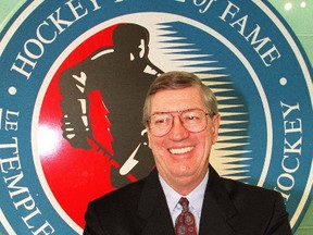 Al Arbour while being inducted into the Hockey Hall of Fame in 1996. (QMI Agency)