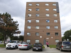 A Mississauga apartment where a four-year-old girl fell from a fourth-floor window on Wednesday, August 13, 2014. (Jack Boland/Toronto Sun)