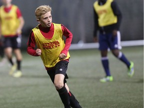 Ottawa Fury FC U16's Haydn Bechthold trains at Algonquin College Thursday night. The 16-year-old leaves for Spain Saturday where he is one of just 36 teens in the world to be invited to the Real Madrid Select Program. (Chris Hofley/Ottawa Sun)