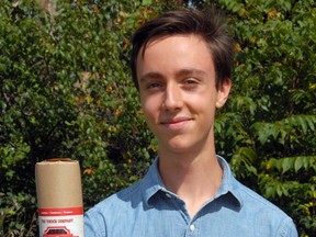 Jason Kerkvliet, a 17-year-old Parkside Collegiate Institute student, is spending this summer establishing his own business. He has developed a fire starter for campfires, woodstoves and fireplaces, which he calls TurboTinder.