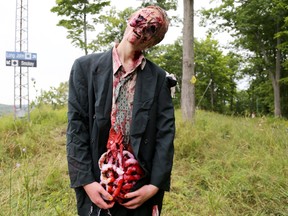 Justin Shalitis, of Trenton, dressed up as a zombie groom for the Quinte Zombie Zone in Batawa, Saturday, Aug. 16, 2014. 
Emily Mountney-Lessard/The Intelligencer/QMI Agency