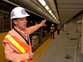 Malcolm MacKay, TTC's Union Station Second Platform and Concourse Improvement project manager, leads media on a tour the historic transit hub. The second platform work will be completed this weekend and open Monday. (Shawn Jeffords/Toronto Sun)