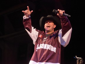 Aaron Pritchett wore a TMHI jersey for his Saturday night encore at the Tillsonburg Kinsmen Memorial Arena. CHRIS ABBOTT/TILLSONBURG NEWS