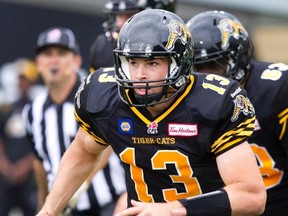Ticats' Dan LeFevour, who has filled in at quarterback for an injured Zach Collaros, is expected to miss the balance of the season following a knee injury suffered in Saturday’s 30-20 loss to Calgary. (Fred Thornhill/Reuters)
