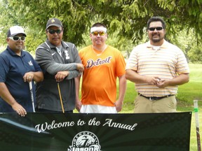 Submitted photo
The winners of the Wallacebrg Lakers/Jason White Memorial golf tournament was the Josh White team, featuring White, Darryl Jacobs, Christian Shogunash and John Wrightman. They won $2,000 for their efforts. The tournament was held at Baldoon Golf Club on Saturday, Aug. 16 and featured 33 teams.