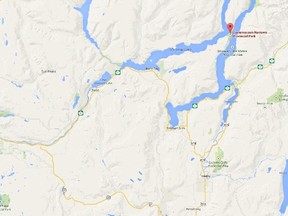 A Google maps screenshot shows Hungry Cover on Shuswap Lake. SUN FILE PHOTO