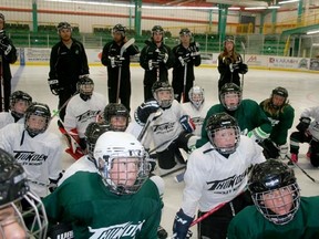 More than 40 young athletes got a chance to hone their hockey skills last week when the Drayton Valley Thunder hosted a hockey school. After a week of on and off ice drills participants wrapped up the school with a hockey game where they could put everything they had learned into play.